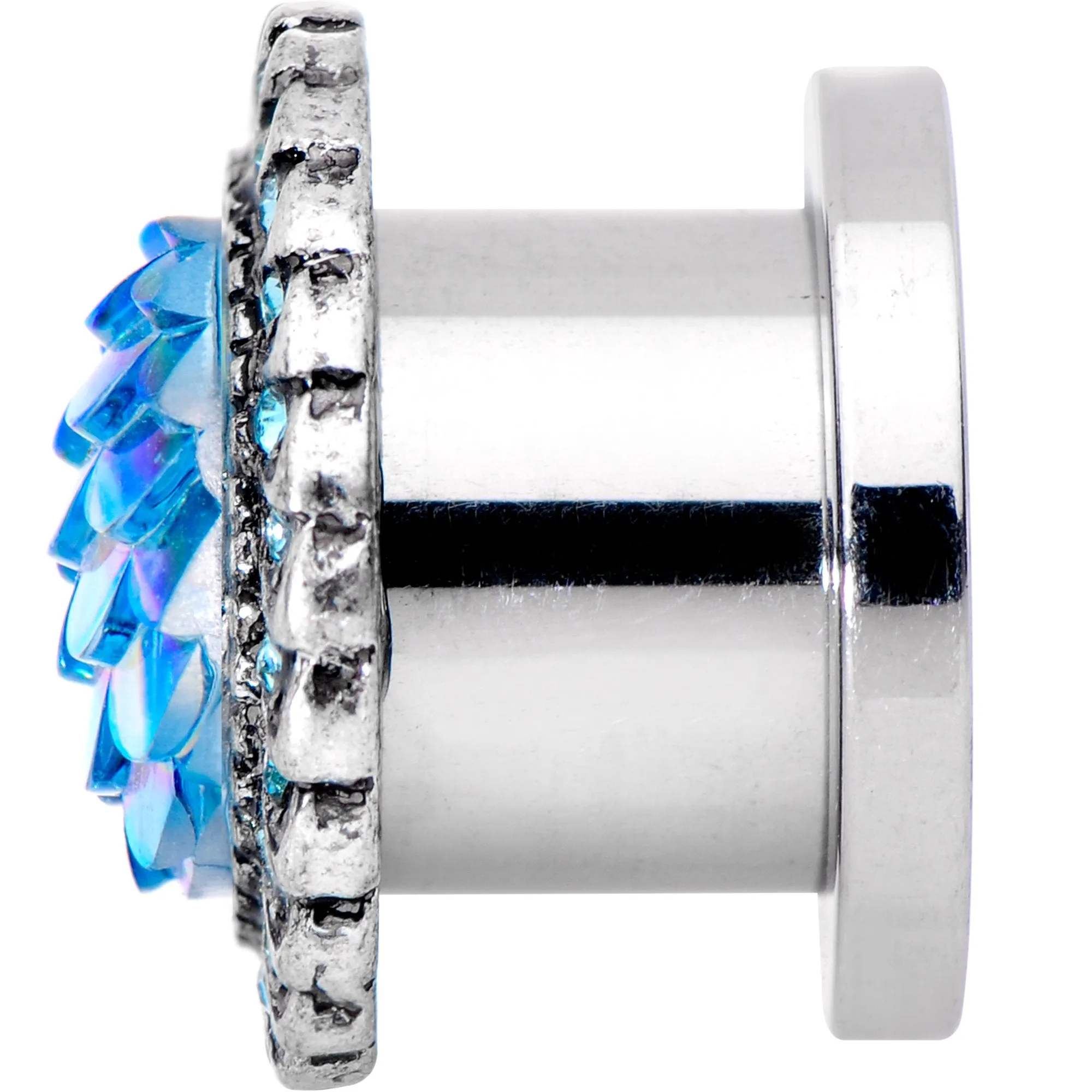 00 Gauge Aqua Gem Iridescent Blue Mermaid Scale Screw Fit Plug Set