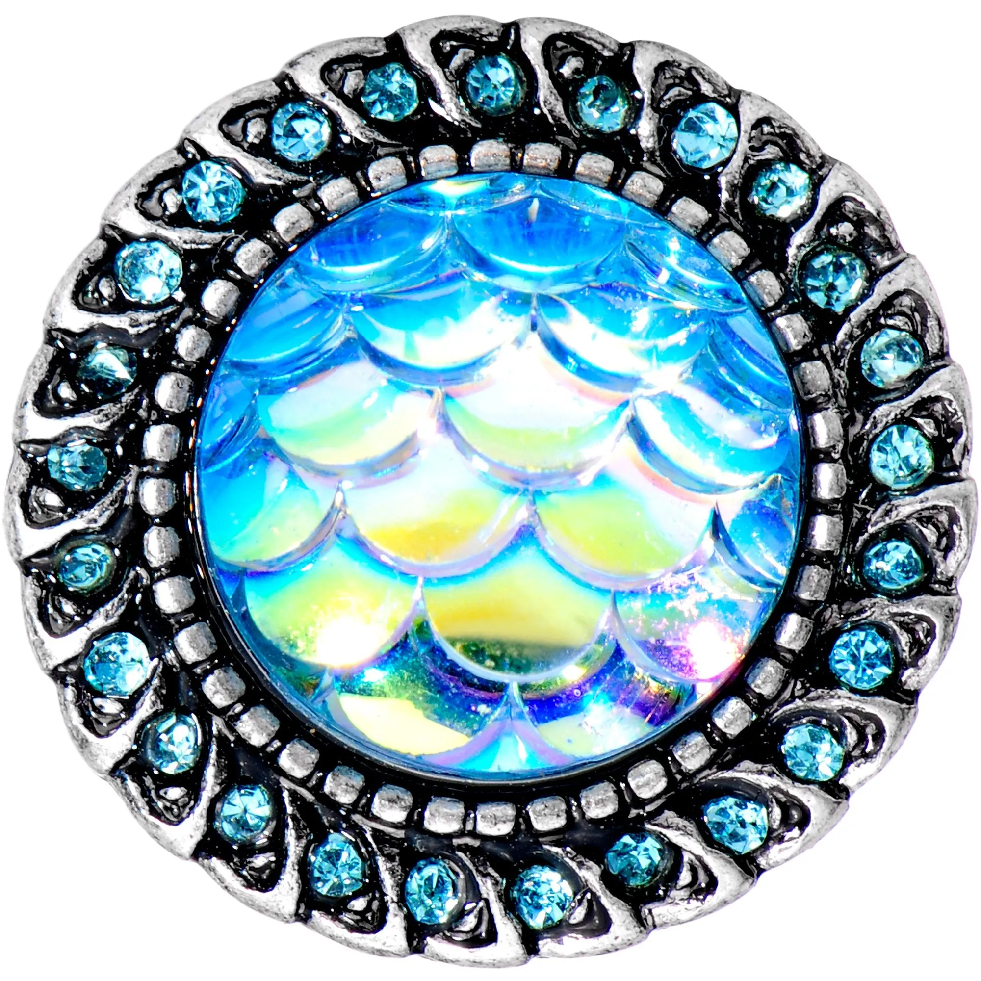 00 Gauge Aqua Gem Iridescent Blue Mermaid Scale Screw Fit Plug Set