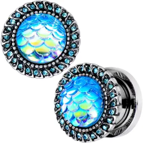 00 Gauge Aqua Gem Iridescent Blue Mermaid Scale Screw Fit Plug Set