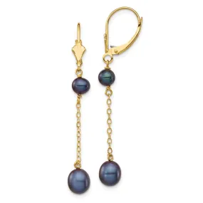 14K 5-7mm Black Rice Freshwater Cultured Pearl Leverback Earrings