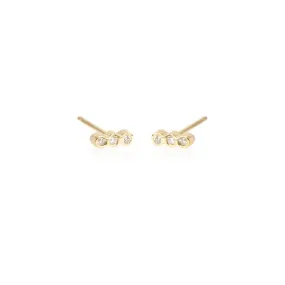 14k Tiny Three Bezel Diamond Bar Stud Earrings