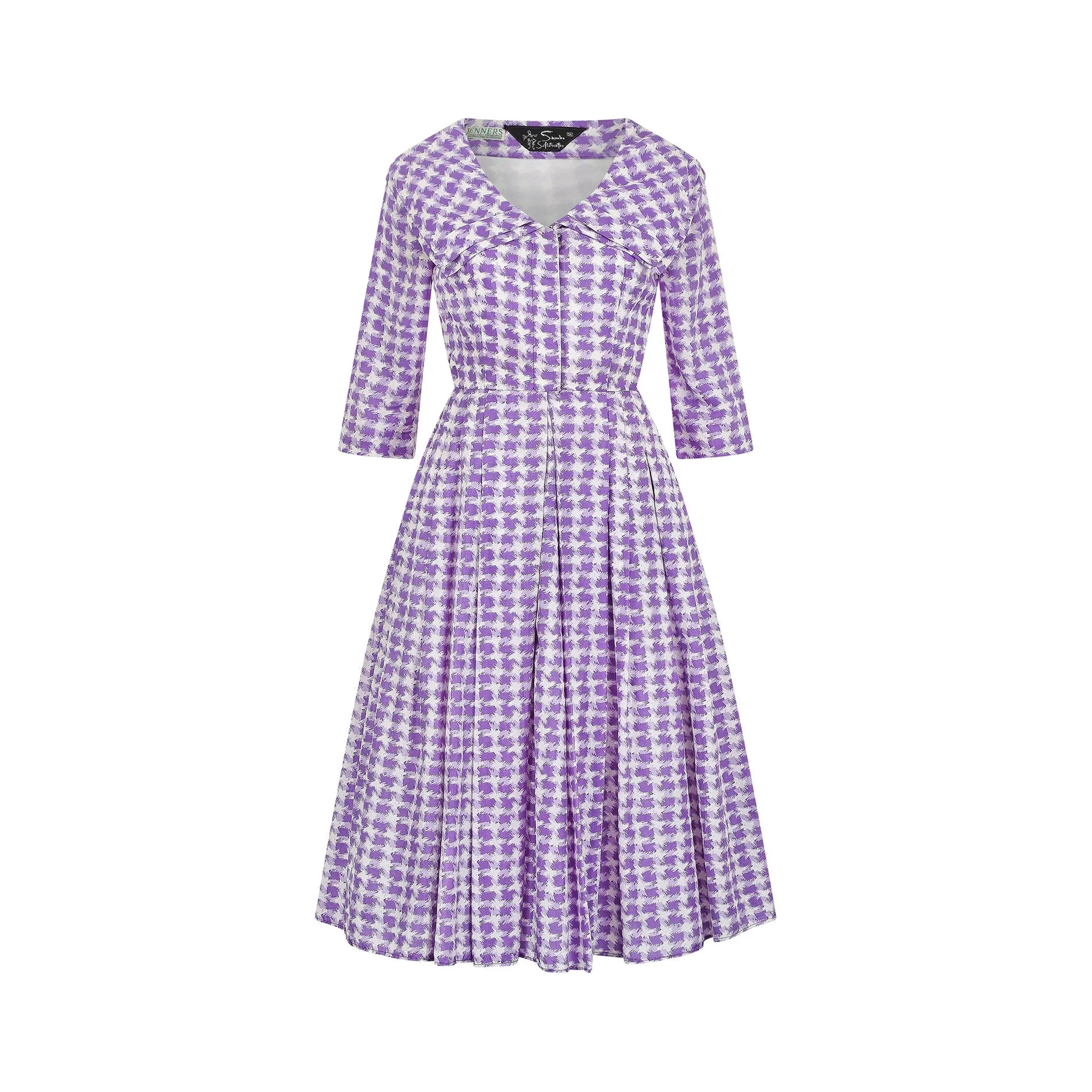 1950s Sambo Fashions Purple and White Silk Shirtwaister Dress