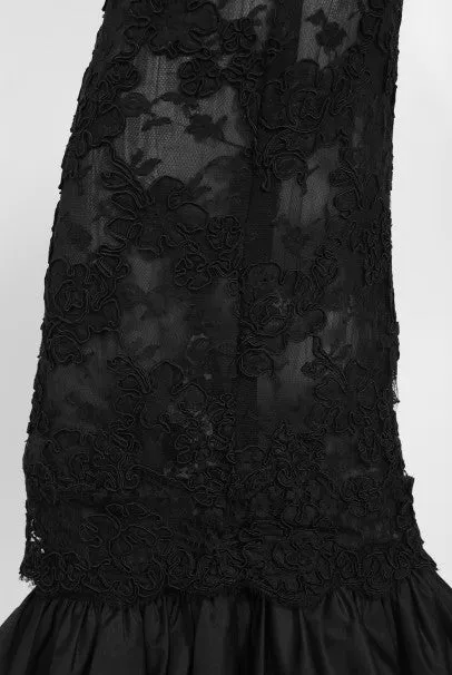 1987 Calvin Klein Documented Sheer Black Lace Hourglass Mermaid Gown