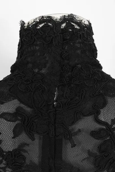 1987 Calvin Klein Documented Sheer Black Lace Hourglass Mermaid Gown