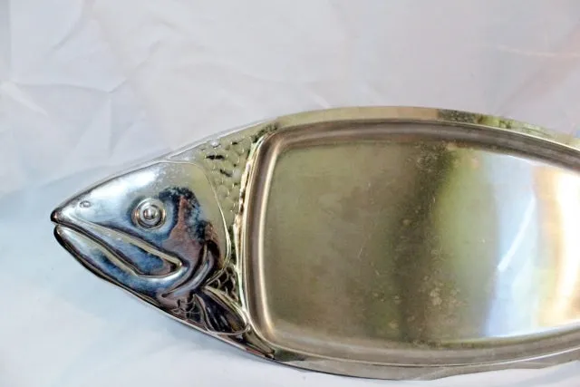 35" COUZON France FISH Platter Serving Tray Dish Plate SILVER Nautical Party