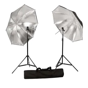 36" Black/Silver Twin Brolly Kit with Single HotShoe Speedlite Adapter