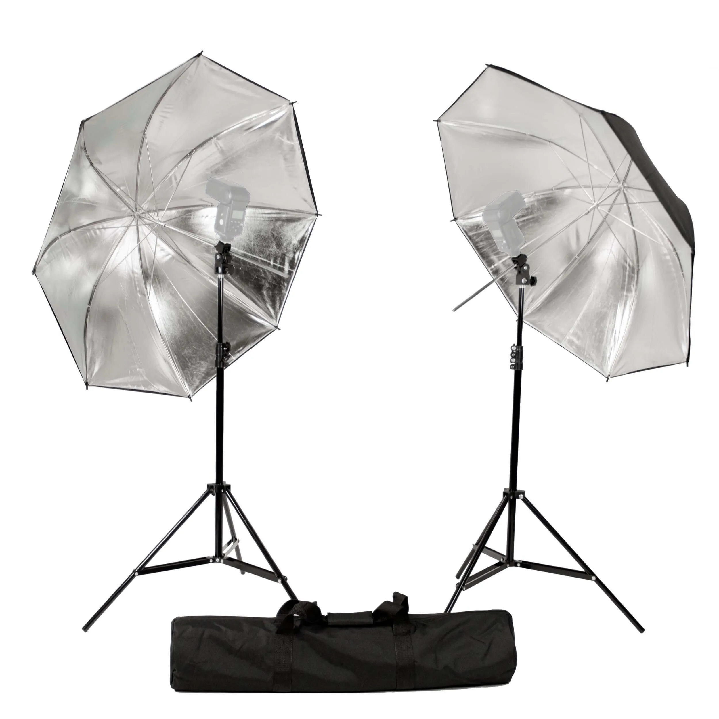 36" Black/Silver Twin Brolly Kit with Single HotShoe Speedlite Adapter