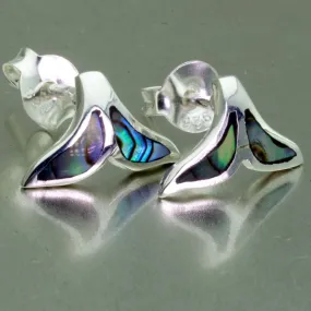 Abalone, tiny mermaid tail, sterling silver stud earrings