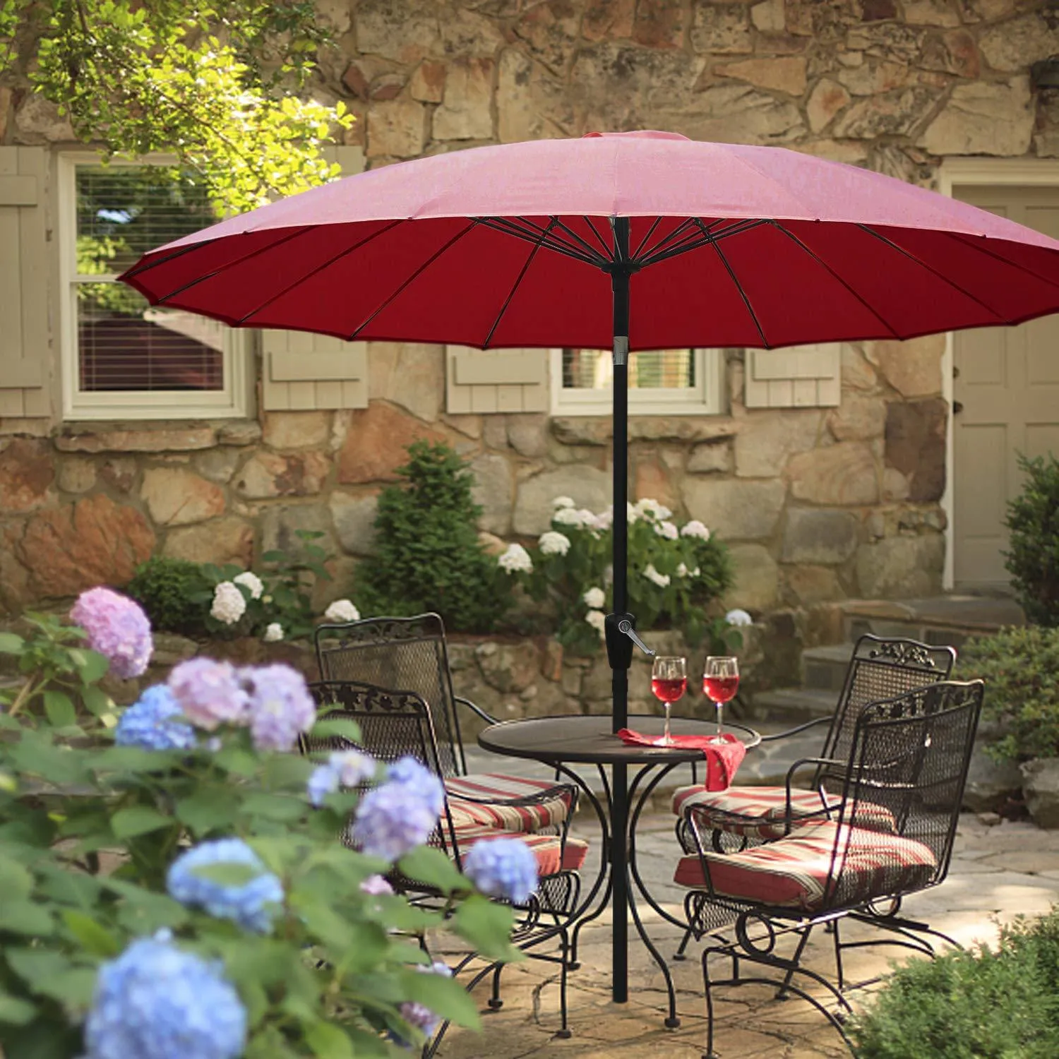 ABCCANOPY Patio Umbrella 9FT Outdoor Umbrella 18 Ribs Market Umbrella with Push Button Tilt and Crank, Sun shelter for Garden, Deck and Pool (Burgundy)