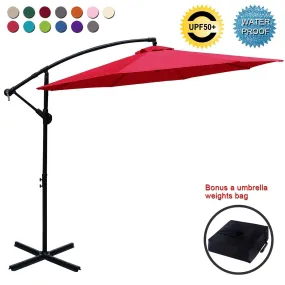 ABCCANOPY Patio Umbrellas Cantilever Umbrella Offset Hanging Umbrellas 10 FT Outdoor Market Umbrella with Crank & Cross Base for Garden, Deck, Backyard, Pool and Beach, 12  Colors (Vermilion)