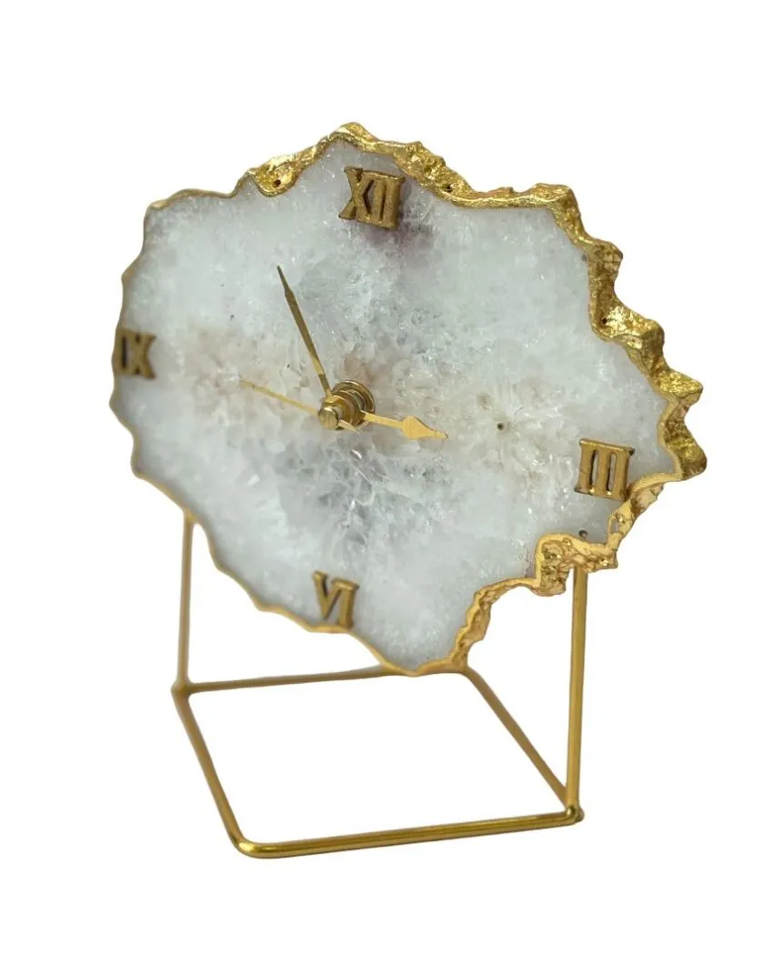 Antique Agate Stone Desktop Table Clock For Home Decor | 5 x 5 x 7 inches