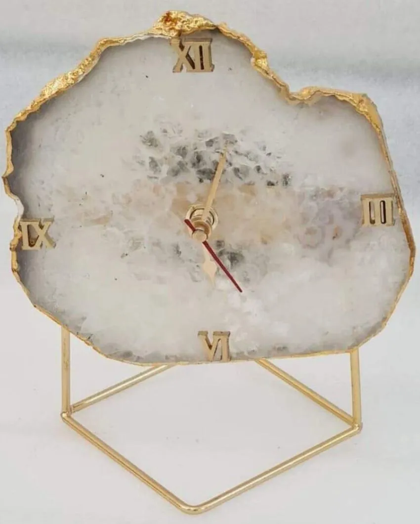 Antique Agate Stone Desktop Table Clock For Home Decor | 5 x 5 x 7 inches