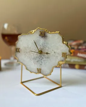 Antique Agate Stone Desktop Table Clock For Home Decor | 5 x 5 x 7 inches