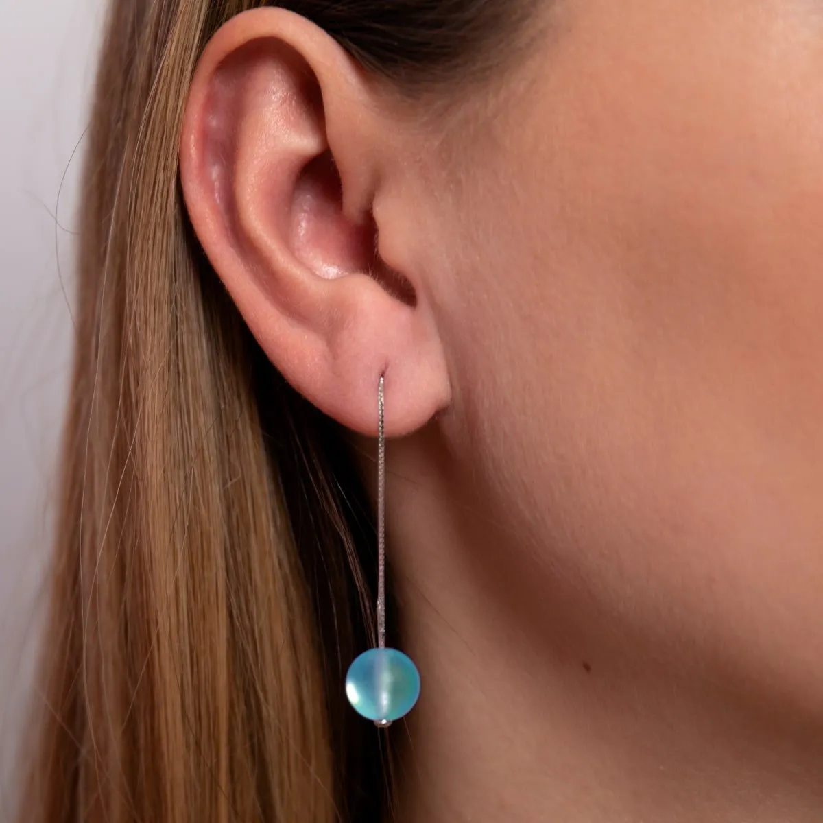 Aquamarine | .925 Sterling Silver | Mermaid Glass Chain Drop Threader Earrings