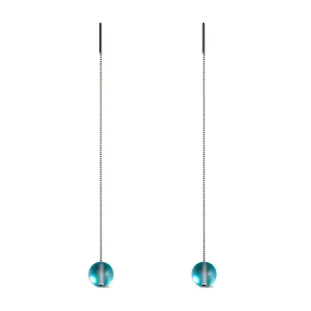 Aquamarine | .925 Sterling Silver | Mermaid Glass Chain Drop Threader Earrings