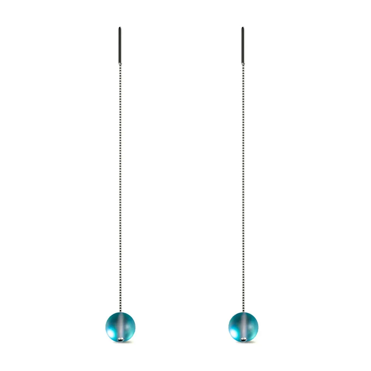 Aquamarine | .925 Sterling Silver | Mermaid Glass Chain Drop Threader Earrings