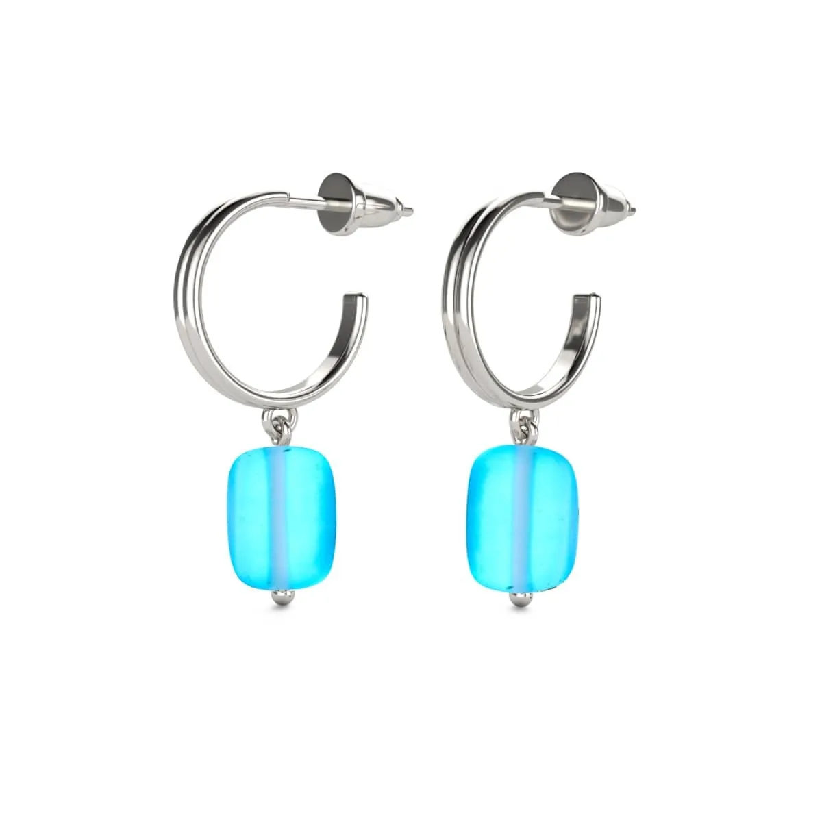 Aquamarine | .925 Sterling Silver | Mermaid Glass Pebble Huggie Earrings