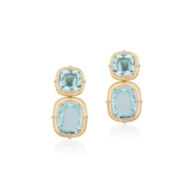 Aquamarine Cushion Cut Drop Earrings with Diamonds