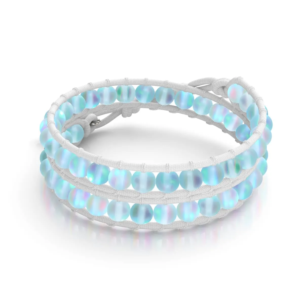 Aquamarine | Mermaid Glass | White Linen Wrap Bracelet