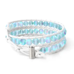 Aquamarine | Mermaid Glass | White Linen Wrap Bracelet