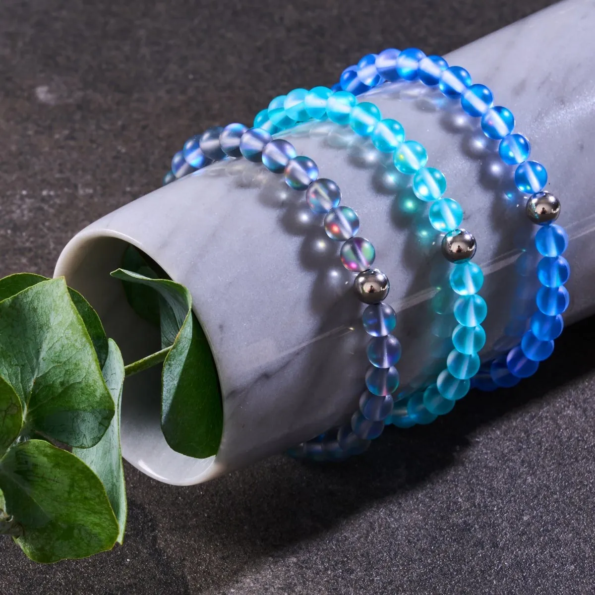 Aquamarine | Silver | Mermaid Glass Macrame Bead Bracelet