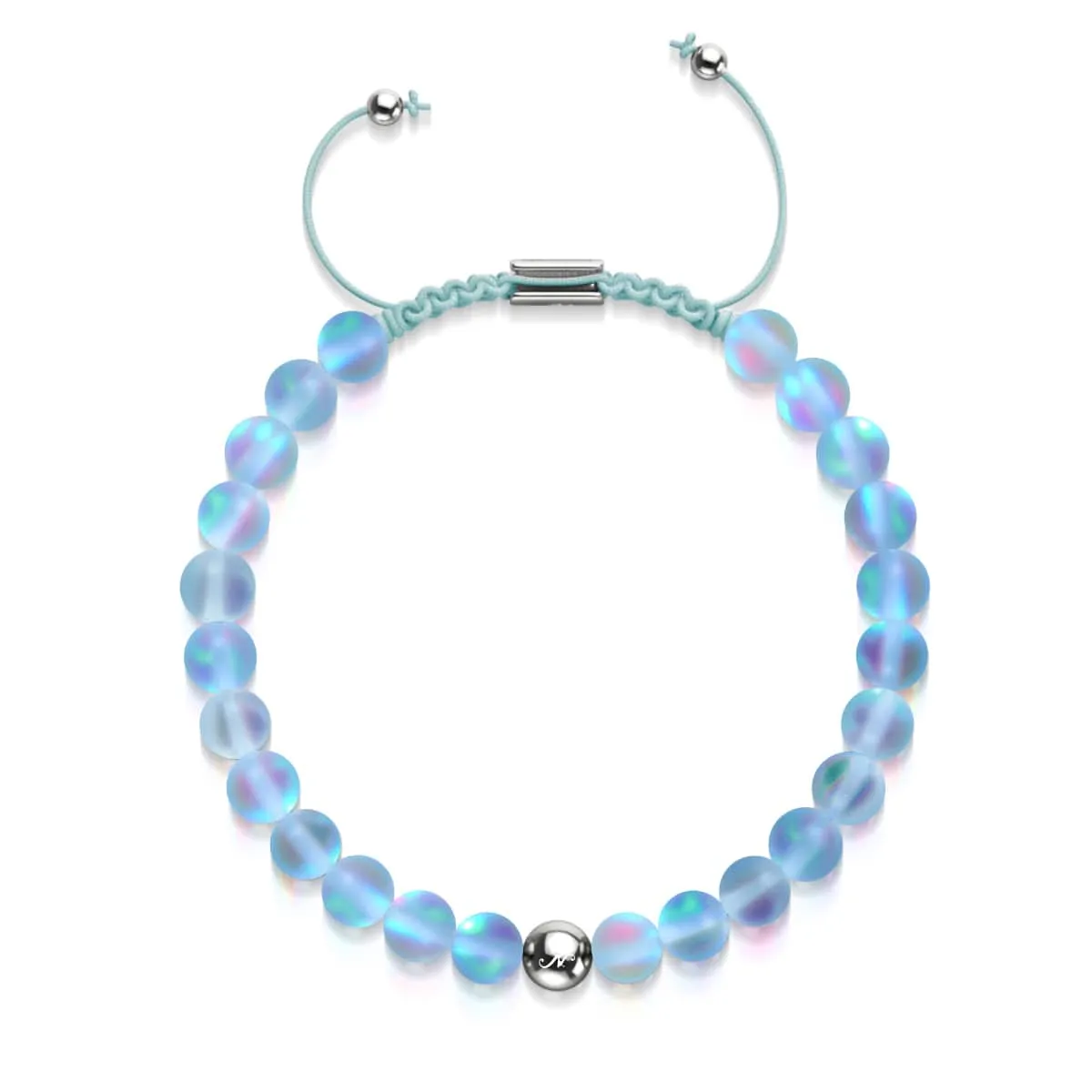 Aquamarine | Silver | Mermaid Glass Macrame Bead Bracelet