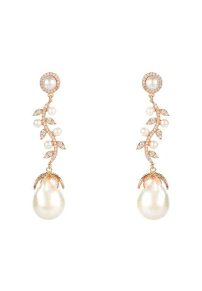 Baroque Pearl Trailing Flowers Earrings Rosegold