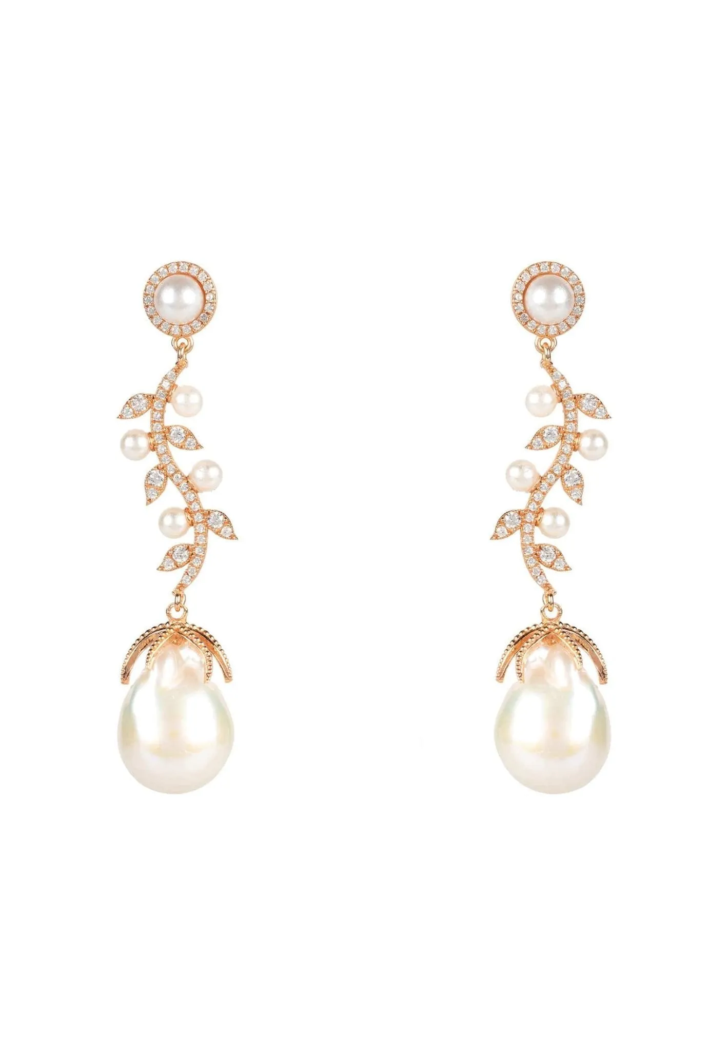 Baroque Pearl Trailing Flowers Earrings Rosegold