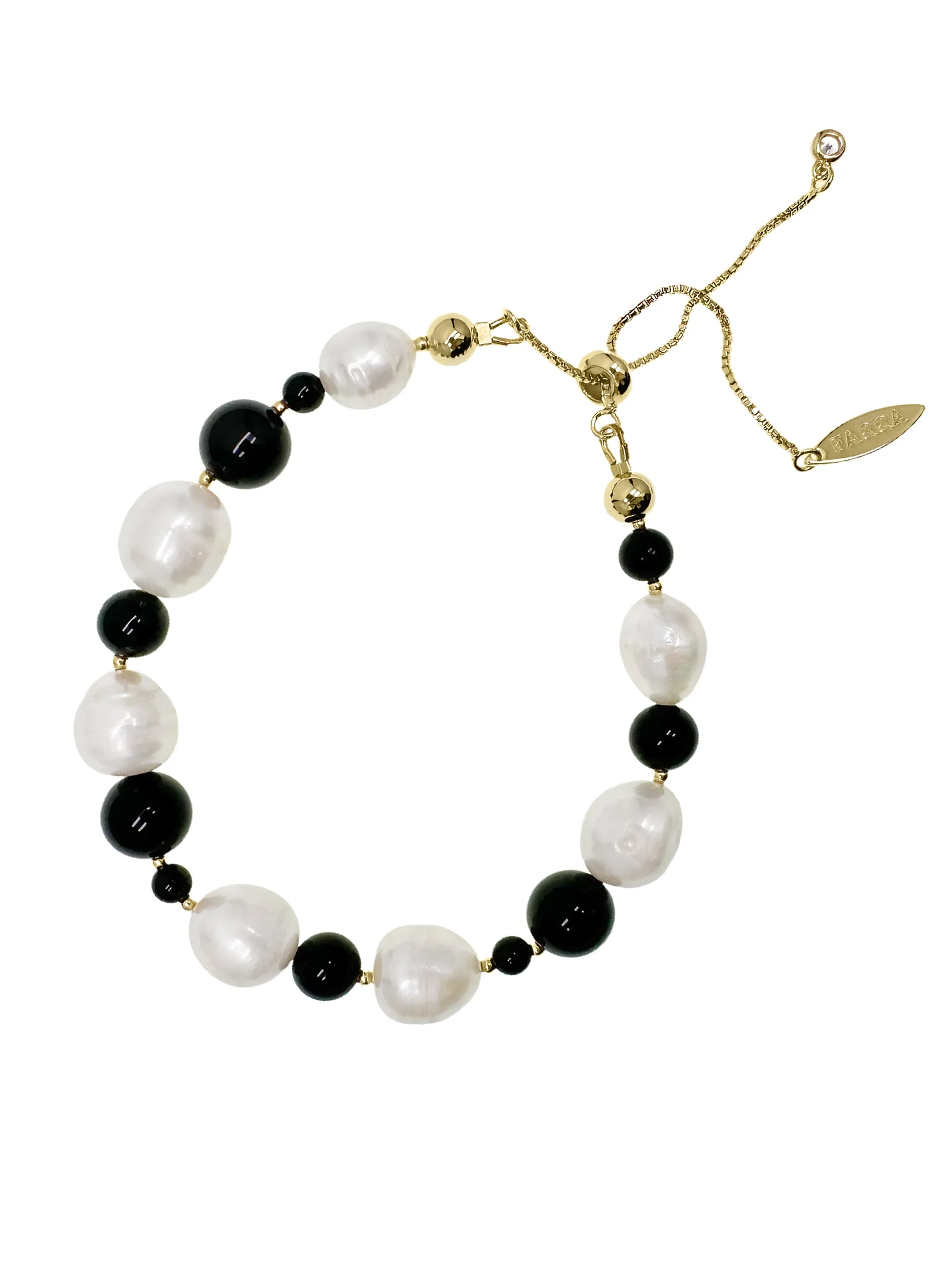 Baroque Pearls with Black Obsidian Adjustable Bracelet LB018