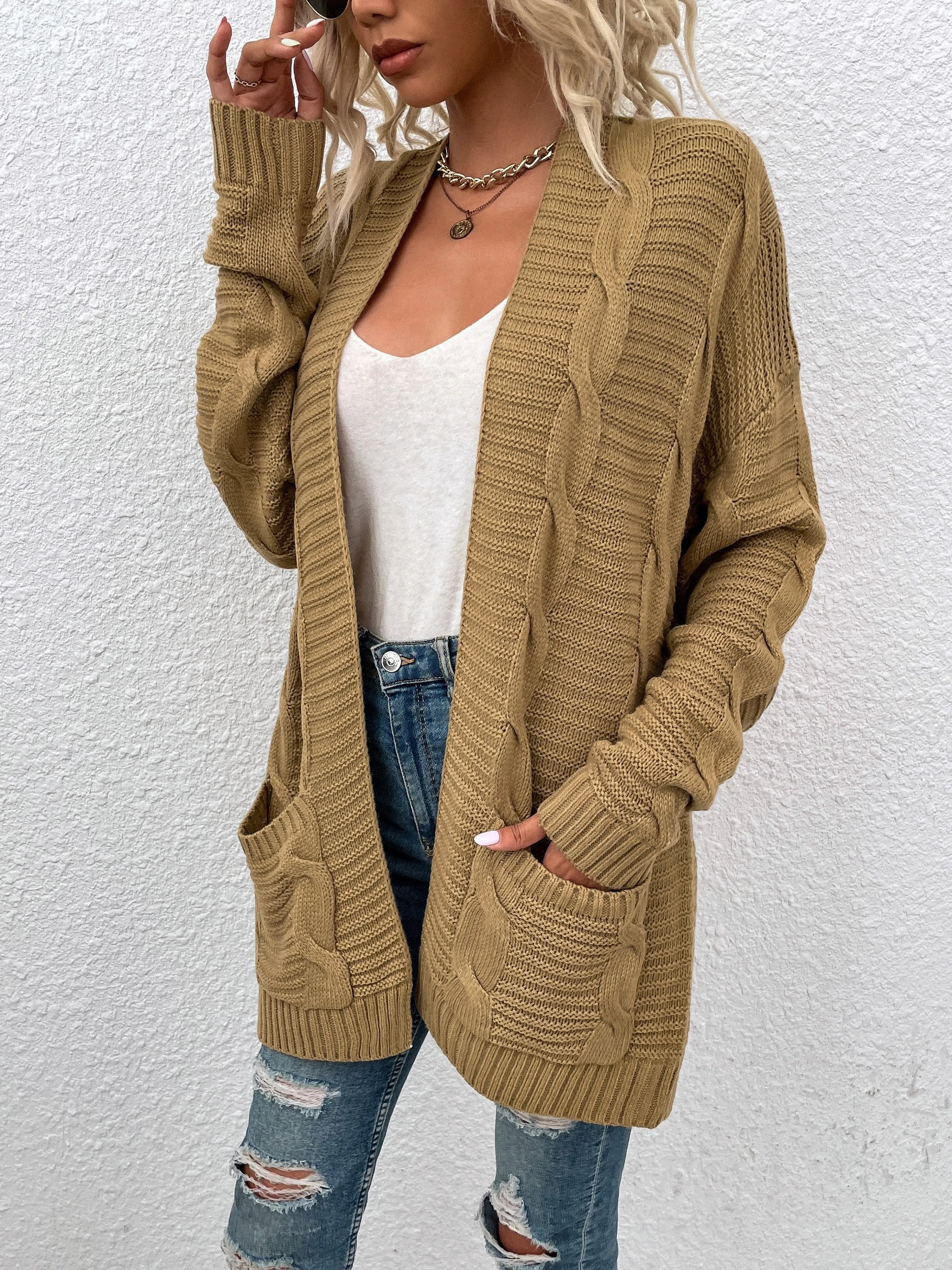 BerriesJam - 2024 Solid Color Mid-length Twist Rope Cardigan