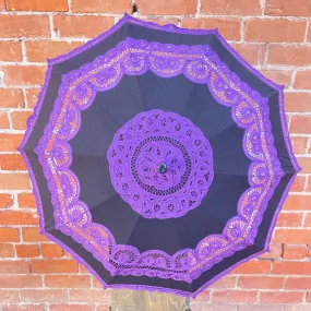 Black and Purple Battenberg Lace Cotton Parasol