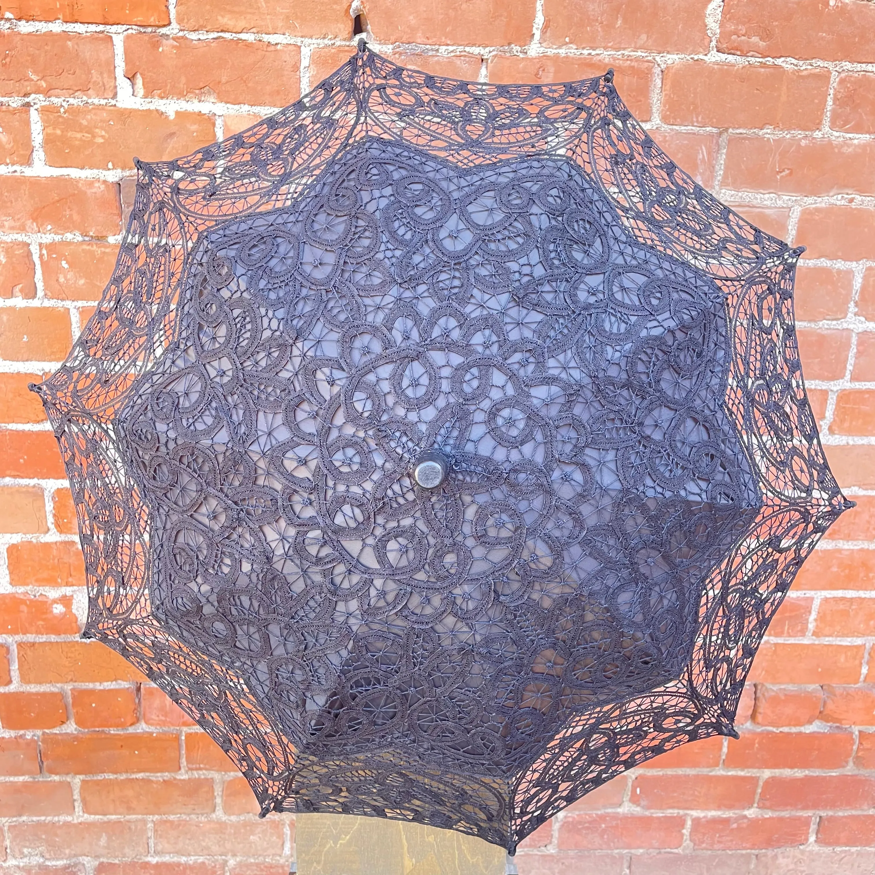 Black Battenberg Lace Cotton Parasol