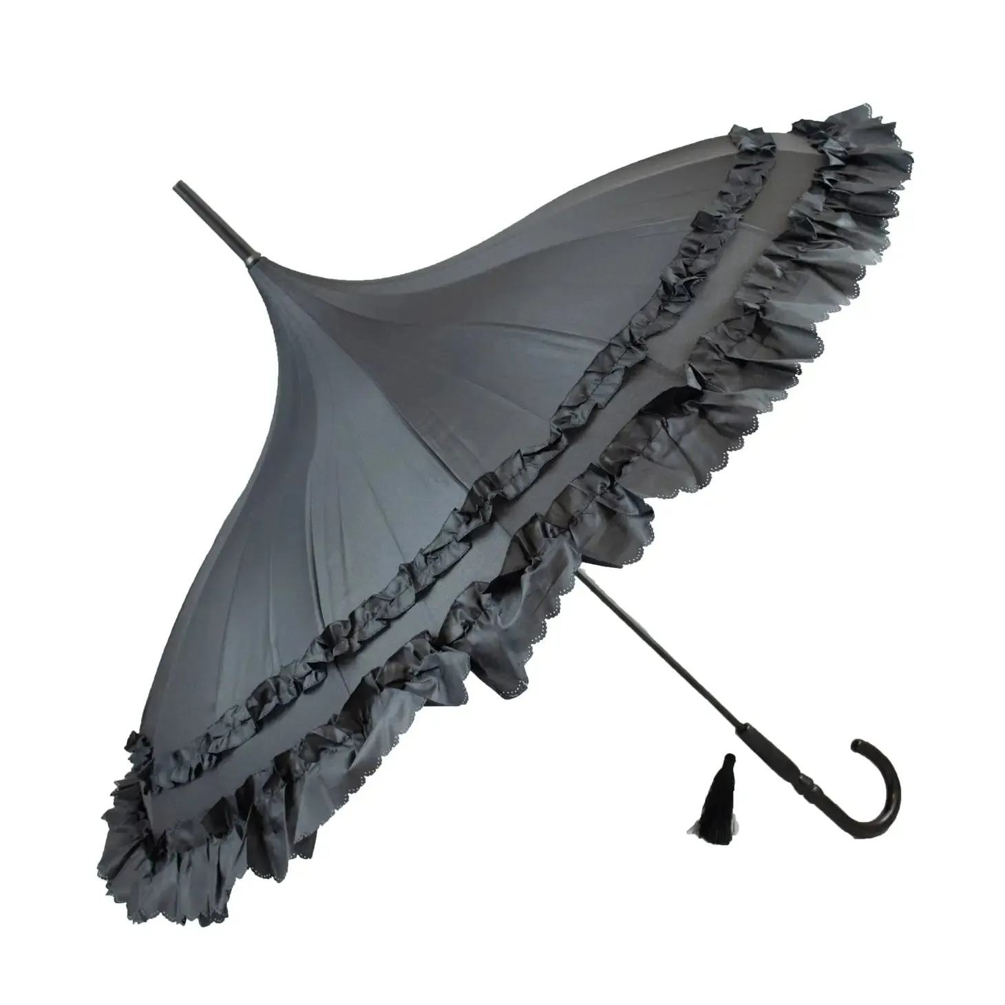 Black Classic Frilled Umbrella Parasol