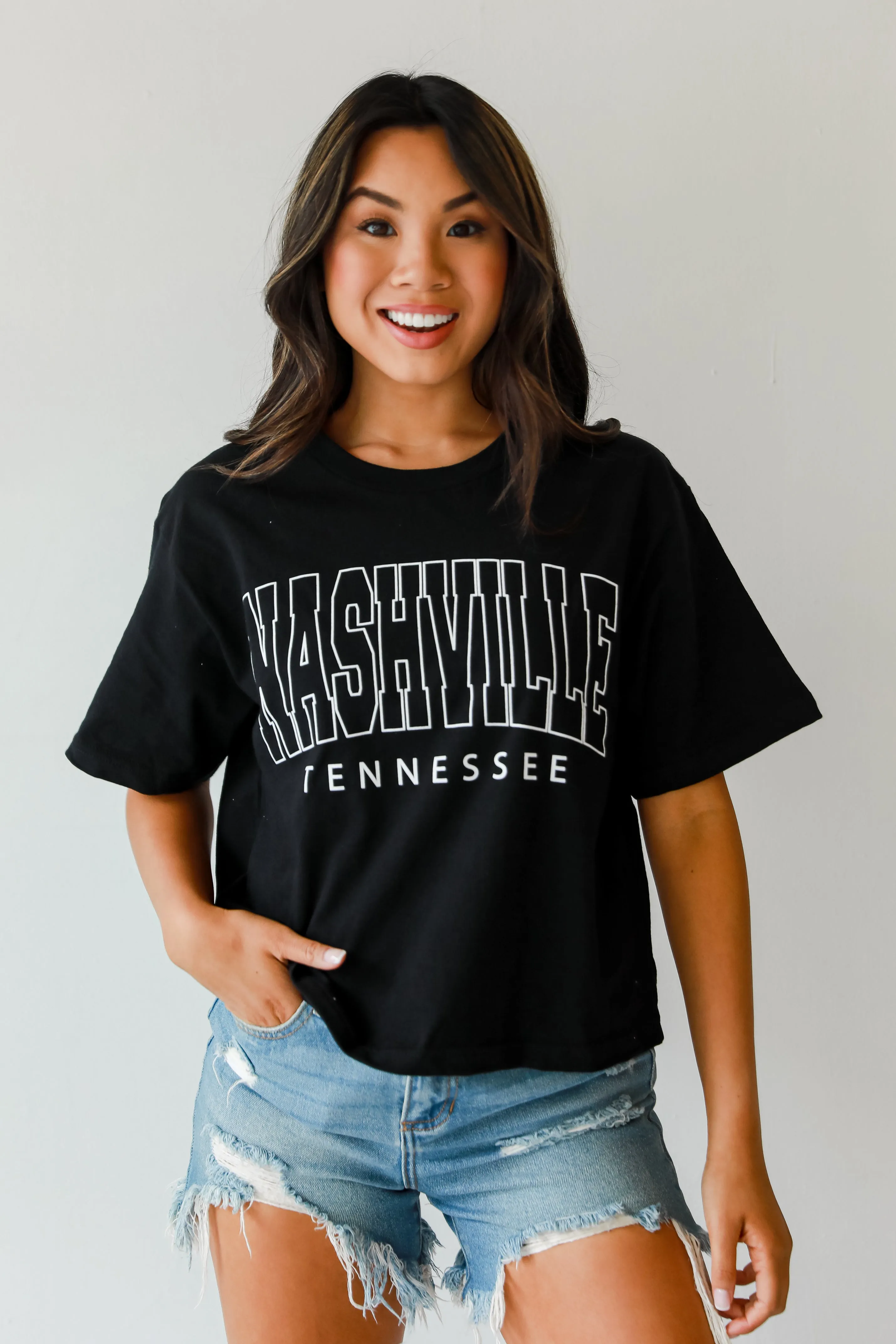 Black Nashville Tennessee Cropped Block Letter Tee