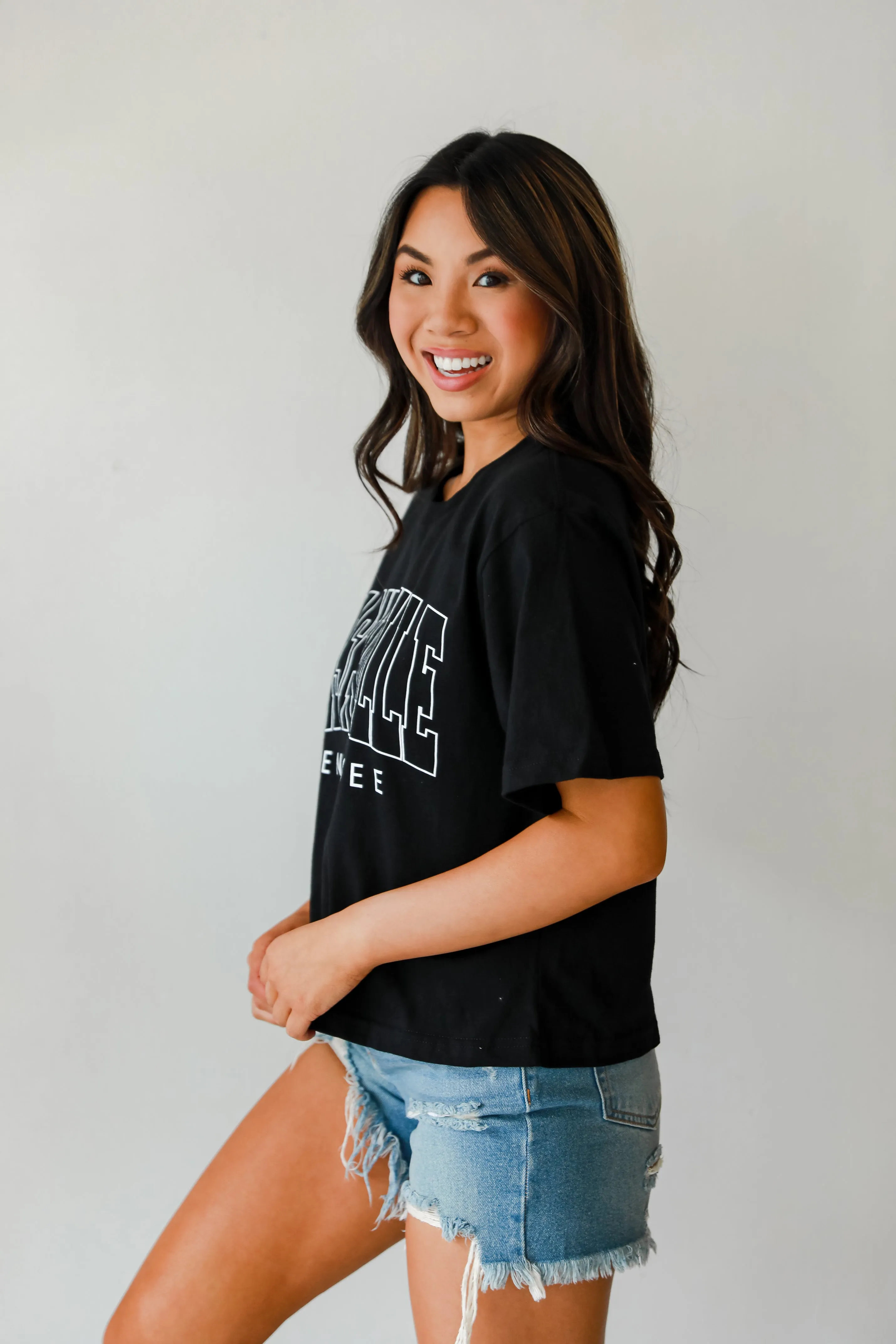 Black Nashville Tennessee Cropped Block Letter Tee