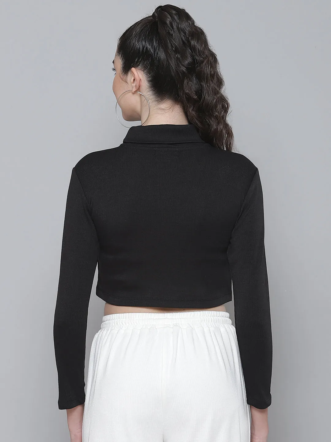 Black Rib EXCUSE ME Turtle Neck Crop Top