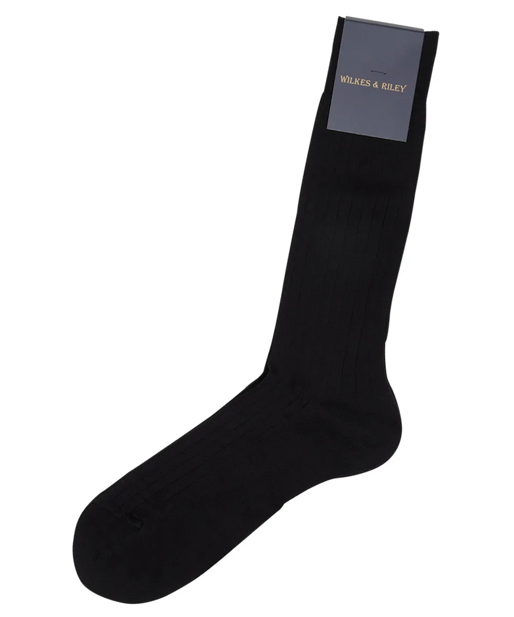 Black Ribbed Cotton Lisle “Filo Di Scozia” - Mid Calf