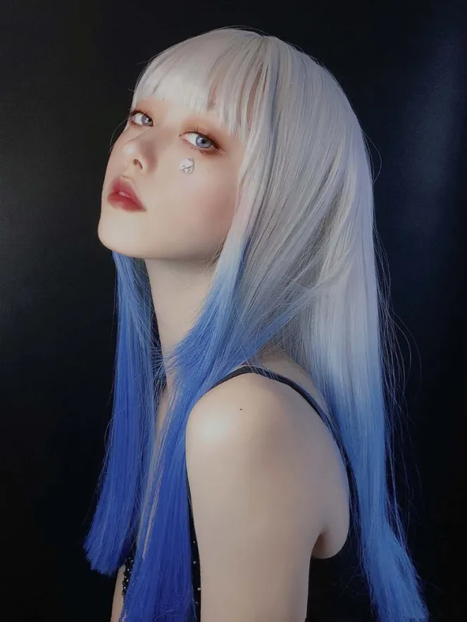 Blue and white gradient wig KF81622