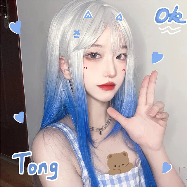 Blue and white gradient wig KF81622