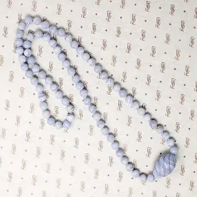 Blue Lace Agate Necklace with Delicate Carved Bead