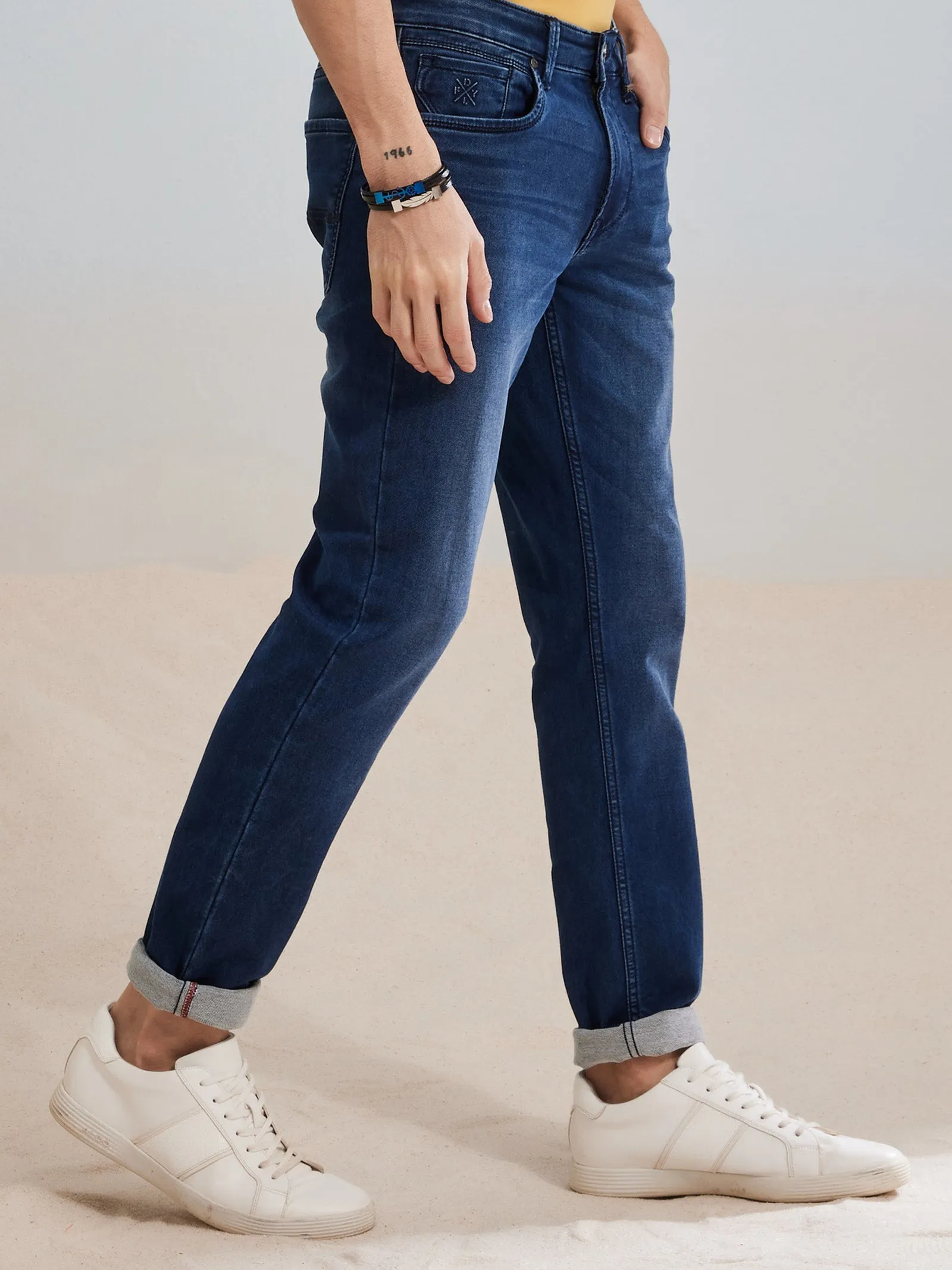 Blue Solid Stretch Jeans