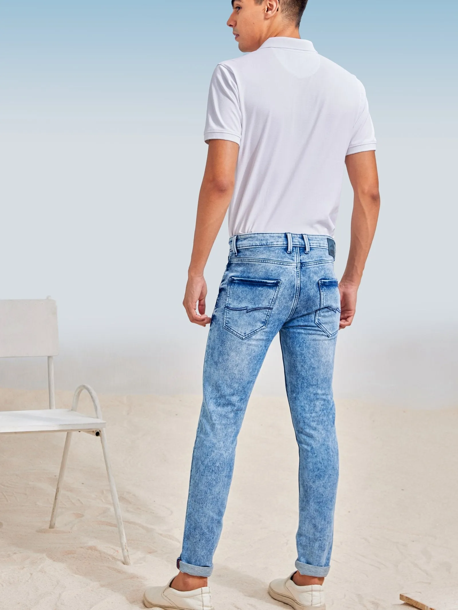 Blue Solid Stretch Jeans