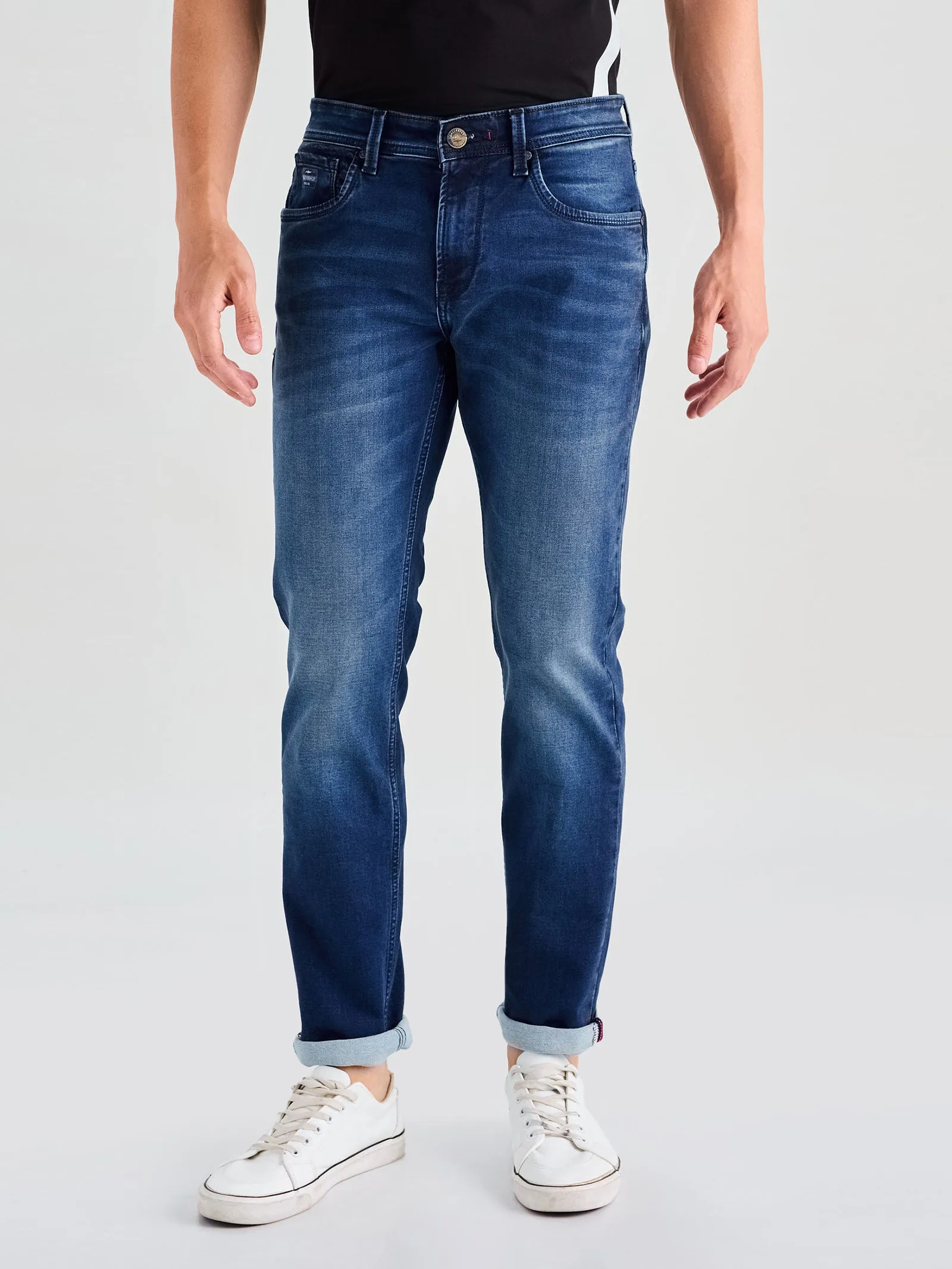 Blue Straight Fit Stretch Jeans