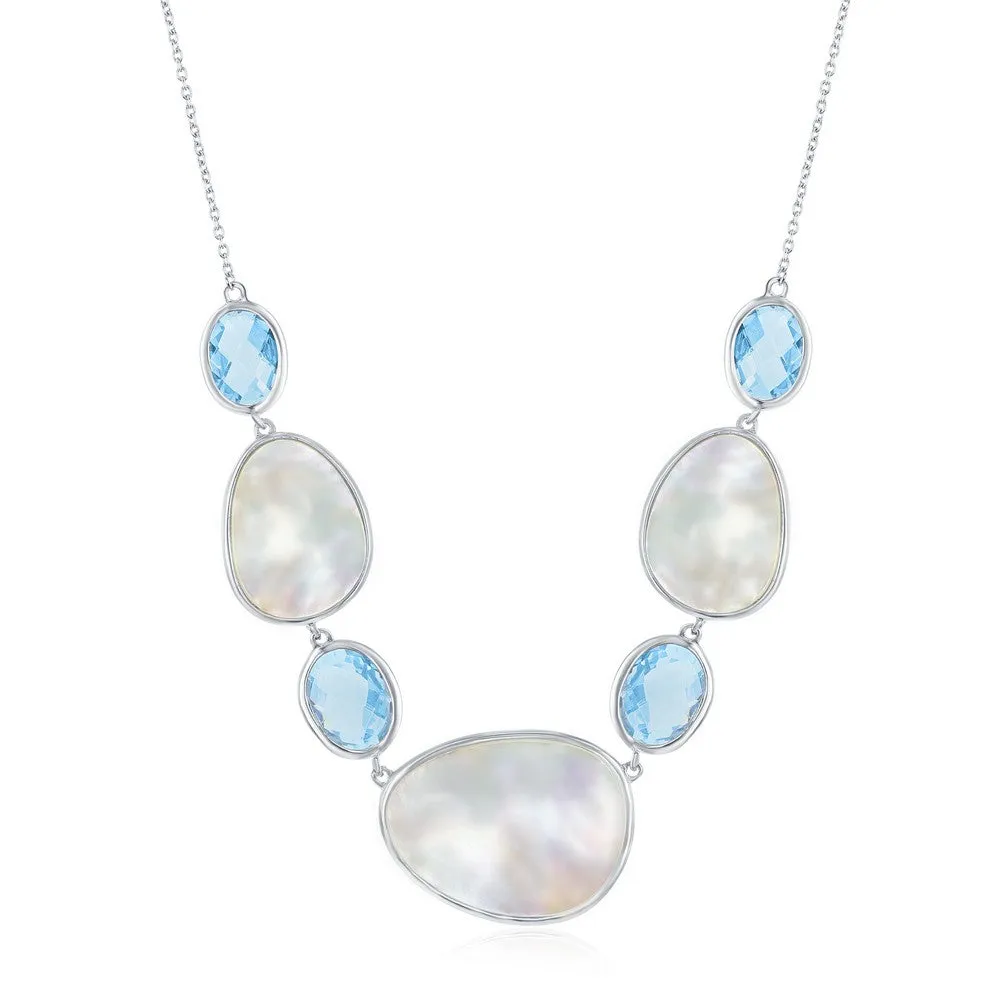 Blue Topaz and Mother of Pearl Necklace - Sterling Silver