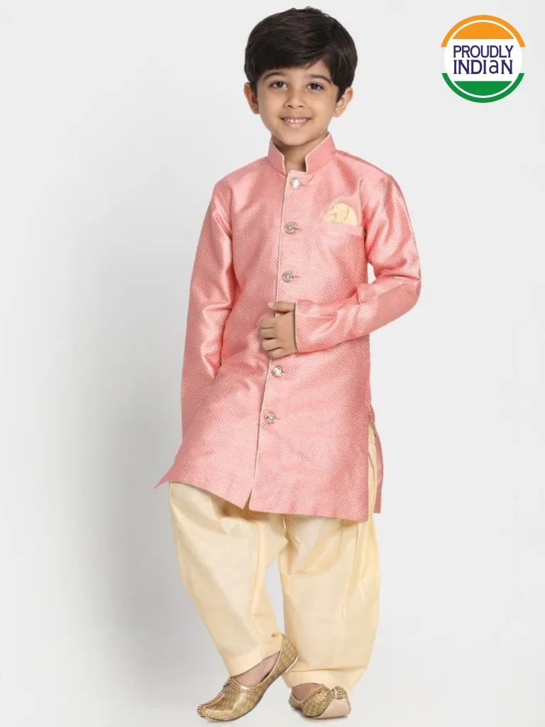 Boys' Pink Jute Silk Blend Sherwani