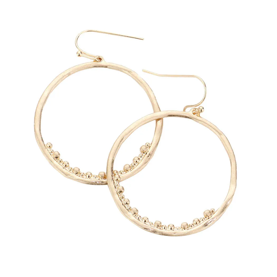 Bubble Detailed Irregular Metal Open Circle Dangle Earrings