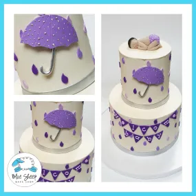 Buttercream Lavender Raindrops and Umbrellas Baby Shower Cake