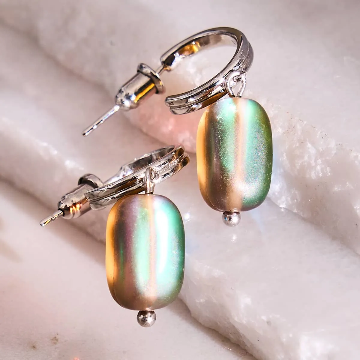 Chocolate | .925 Sterling Silver | Mermaid Glass Pebble Huggie Earrings