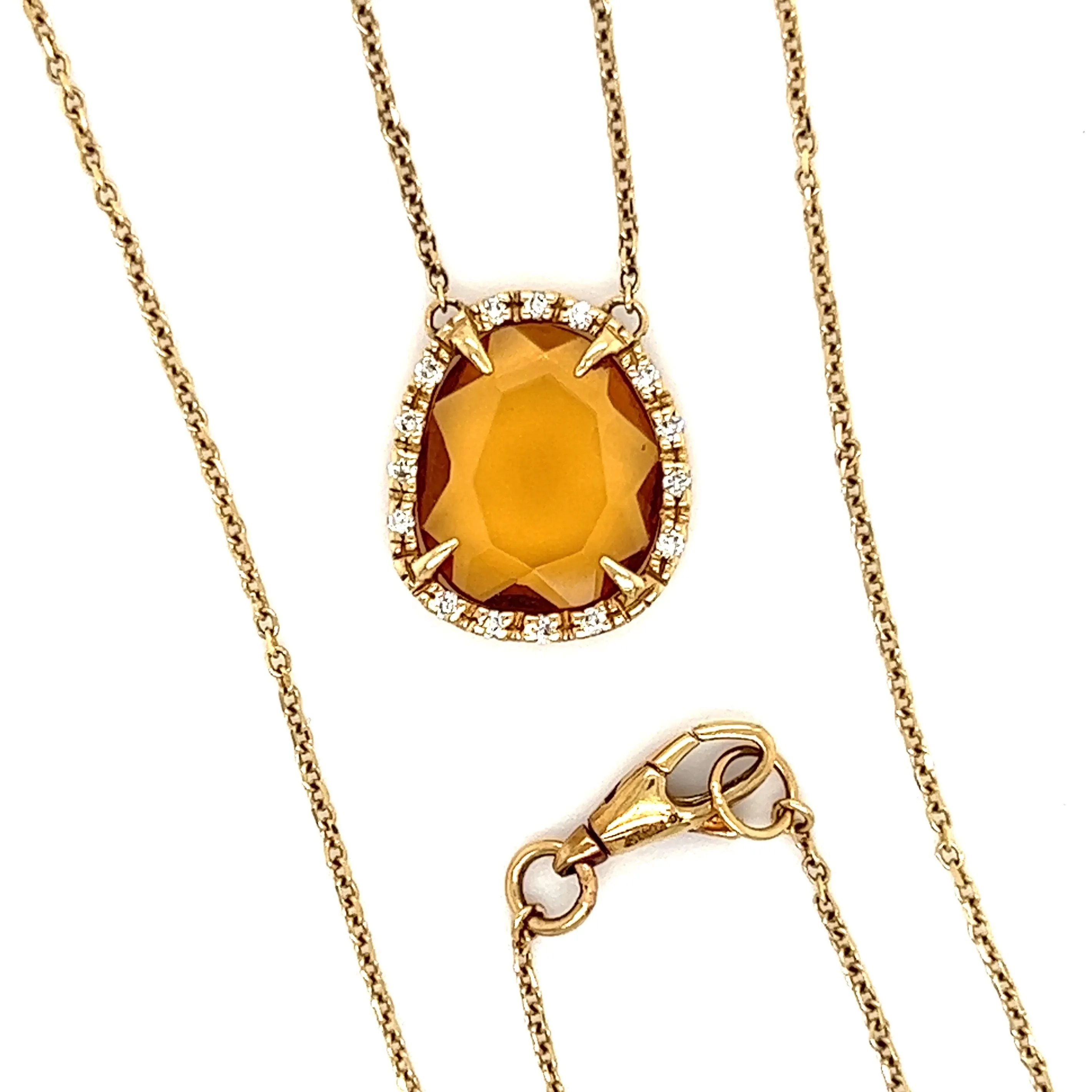 Citrine Necklace with Fifteen Diamonds in 14K Yellow Gold with Diamonds