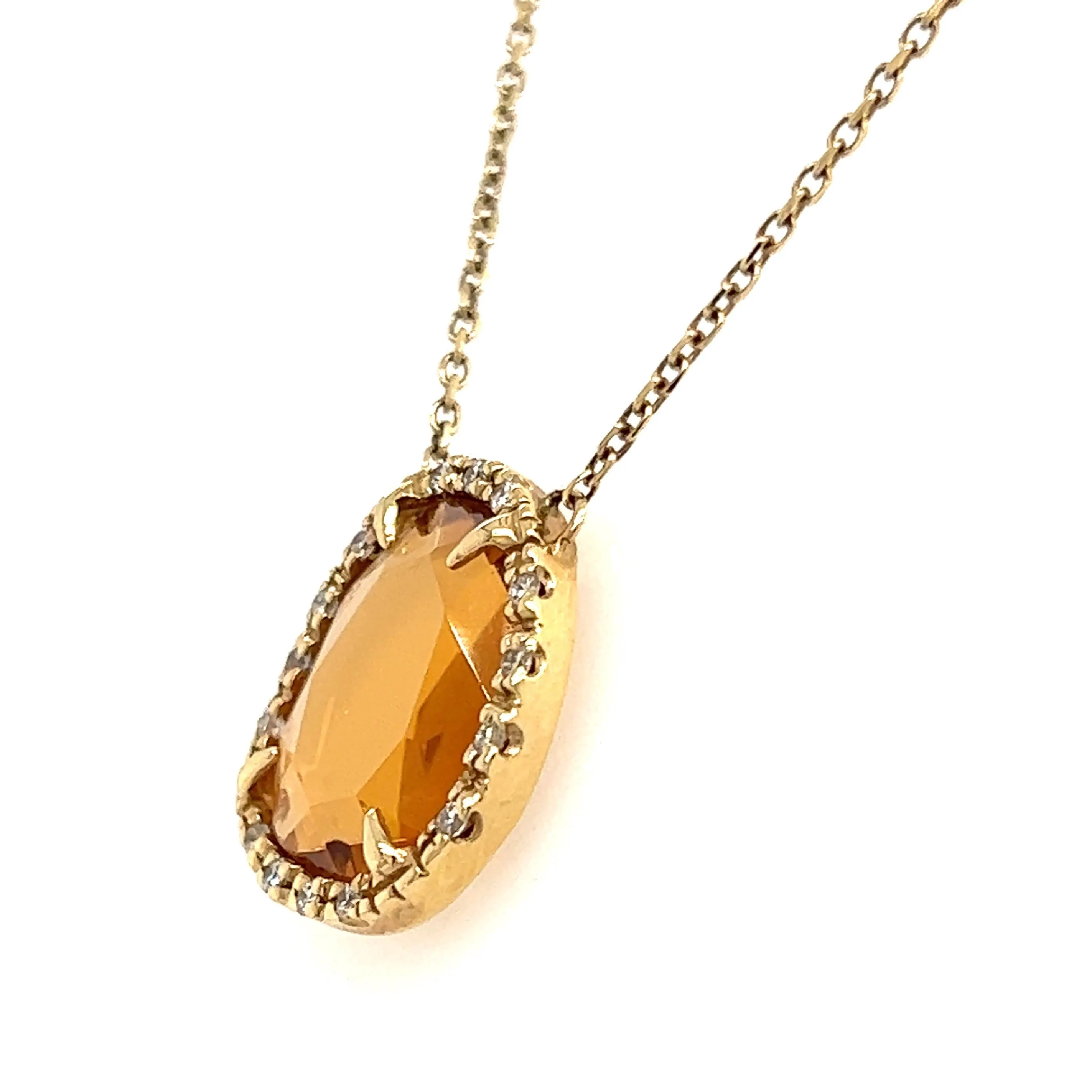 Citrine Necklace with Fifteen Diamonds in 14K Yellow Gold with Diamonds